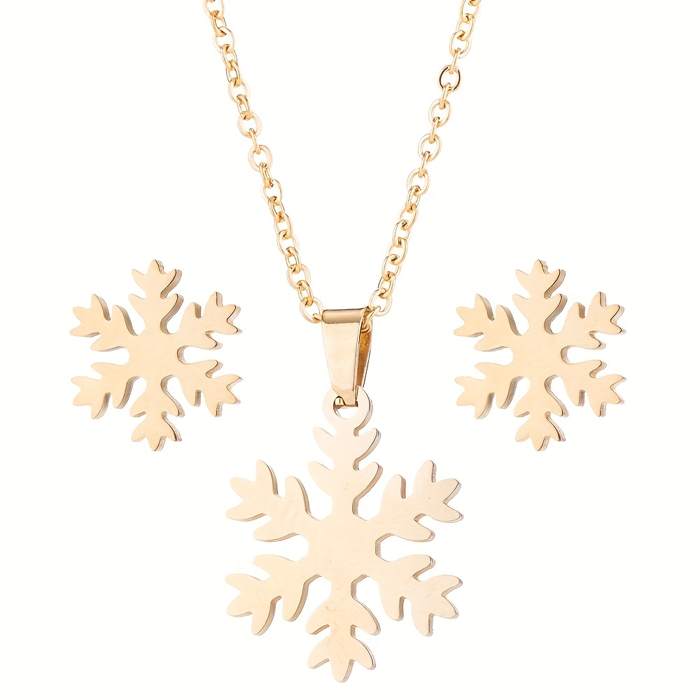 Stainless Steel Monstera Pendant Necklace Set
